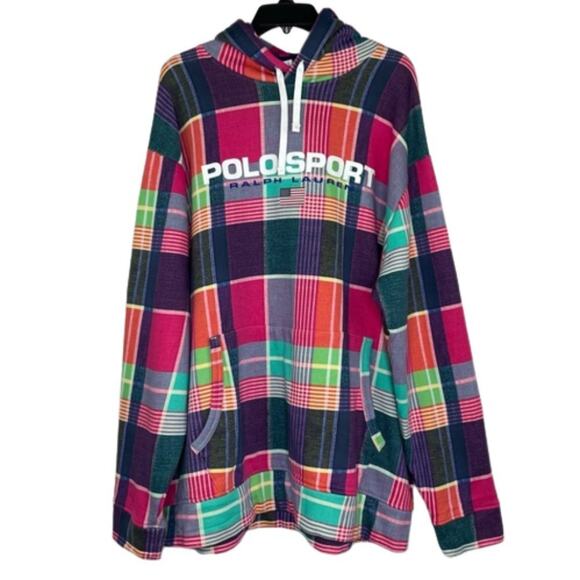 Polo Sport Ralph Lauren plaid patchwork Madras print pattern hoodie sweatshirt